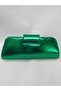 Metalic Green Faux Leather Evening Bag with Silver Buckle - 4
