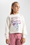 Girl's Crop Printed Crew Neck Sweatshirt - 4