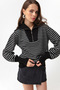 Women's Black Zipper Detailed Striped Knitwear Sweater