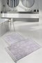 Nova Gray 60x100 + 50x60 cm 2-Piece Cornered Pompom Fringed Bathroom Rug Non-Slip Washable Mat Set