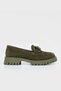 WOMEN GREEN SUEDE GENUINE NATURAL LEATHER BUCKLE LOAFER SHOES - 3