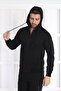 Men's Black Casual Waffle Fabric Hooded Zippered Slim Fit Bottom Top Tracksuit Set - 6