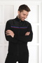 Men's Black Waffle Fabric Zippered Regular Top and Bottom Tracksuit Set - 7