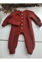 Buttoned Tile Selanik Knitted Knitwear Baby Jumpsuit with Hat - 4