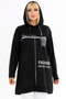 Front Letter and Stone Printed Round Neck Drawstring Hooded Long Sleeve Comfortable and Flowy Flexible Tunic - 4