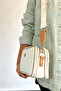 Medium Size Cotton Woven Strap Daily 5 Compartment Women's Shoulder Bag 4023 WHITE TABA COMBIN -GZD- - 2