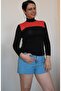 Black half fishman combed cotton Viscose T-shirt with red color block - 3