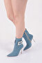 Women's Side Buckle Heeled Boots Light Denim 91133557 - 5