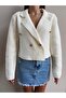 Women's Gold-Button Knit Cropped Cardigan, Bone Blazer Jacket - 4