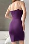 New Season Scuba Fabric Purple Mini Dress with Low-cut and Slit Detail and Stone Straps 582524 - 3
