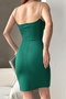 New Season Scuba Fabric Green Mini Dress with Low-cut and Slit Detail and Stone Straps 582524 - 2