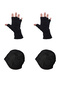 Men's 4-Piece Thermal Fleece Black Winter Cut-Finger Gloves - Double Layer Fleece Black Eared Beret - Set