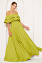 Pistachio Green Ruffle Collar Detail Off-the-Shoulder Flowing Woven Fabric Maxi Length Flared Evening Dress - 4