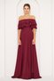 Burgundy Ruffle Collar Detail Off-the-Shoulder Draped Woven Fabric Maxi Length Flared Evening Dress - 6