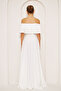White Ruffle Collar Detail Off-the-Shoulder Draped Woven Fabric Maxi Length Flared Evening Dress - 8