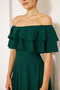 Emerald Ruffle Collar Detail Off-the-Shoulder Draped Woven Fabric Maxi Length Flared Evening Dress - 4