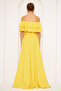 Yellow Ruffle Collar Detail Off-the-Shoulder Draped Woven Fabric Maxi Length Flared Evening Dress - 7