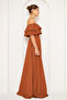 Cinnamon Ruffle Collar Detail Off-the-Shoulder Draped Woven Fabric Maxi Length Flared Evening Dress - 6