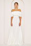 White Ruffle Collar Detail Off-the-Shoulder Draped Woven Fabric Maxi Length Flared Evening Dress - 6
