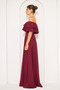 Burgundy Ruffle Collar Detail Off-the-Shoulder Draped Woven Fabric Maxi Length Flared Evening Dress - 7