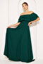 Emerald Ruffle Collar Detail Off-the-Shoulder Draped Woven Fabric Maxi Length Flared Evening Dress - 5
