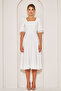 White Midi Length Balloon Sleeve Square Neck Short Elastic Sleeve Woven Flowing Fabric Dress - 5