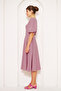 Dried Rose Midi Length Balloon Sleeve Square Neck Short Elastic Sleeve Woven Draped Fabric Dress - 5