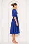 Sax Blue Midi Length Balloon Sleeve Square Neck Short Elastic Sleeve Woven Draped Fabric Dress - 7