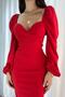Latest Trend Crepe Fabric Midi Evening Dress with Low-cut and Slit Detail 581915 - 2