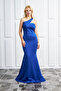 Women's Cobalt Blue Flexible Diving Fabric Cross Collar Strap Design Evening Dress 582211 - 8