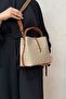 Mink Tan Print Patterned Waterproof 3 Compartment Women's Shoulder Bag 22x20cm PBU4002