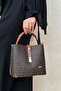 Brown Tan Print Patterned Waterproof 3 Compartment Women's Shoulder Bag 22x20cm PBU4002 - 4