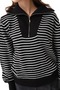 Women's Black Zipper Detailed Striped Knitwear Sweater - 4