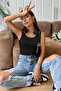 Women's Black Sleeveless Thick Strap Long Crop Top Blouse & Undershirt - 6