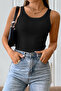 Women's Black Sleeveless Thick Strap Long Crop Top Blouse & Undershirt - 5