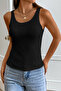 Women's Black Sleeveless Thick Strap Long Crop Top Blouse & Undershirt - 3