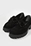 Women's BLACK SUEDE GENUINE NATURAL LEATHER BUCKLE LOAFER SHOES - 4