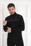 Men's Black Waffle Fabric Zippered Regular Top and Bottom Tracksuit Set - 8