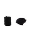 Men's Black Winter Thermal Fleece Gloves - Fleece String Beanie Hat - Fleece String Neck Collar Set of 3 - 3