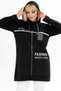 Front Letter and Stone Printed Round Neck Drawstring Hooded Long Sleeve Comfortable and Flowy Flexible Tunic