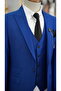 Men's Suit Italian Cut Slim Fit Jacket Vest Trousers-Sax Blue - 3