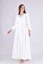 White Maxi Length Women's Double Breasted Collar Sleeve Nipple Frilly Long Sleeve Sleeve Nipple Frilly Belted Dress - 6