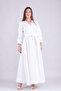 White Maxi Length Women's Double Breasted Collar Sleeve Nipple Frilly Long Sleeve Sleeve Nipple Frilly Belted Dress