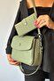 2 Straps 5 Compartments Special Series Women's Crossbody Shoulder Bag 4063 Green Combination