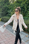 Women's Faux Fur Faux Suede Coat Long Sleeve Zippered Beige - 3