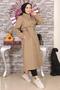 Text Detailed Hooded Coat Mink 15900 - 4