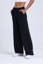 Women's Black Double Pocket Elastic Waist Loose Wide Leg Palazzo Sweatpants