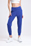 Women's Navy Blue High Waist Pocket Elastic Waist Flexible Jogger Pants - 4