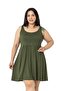 Large Size Ornamental Button Detailed Viscose Short Khaki Dress - 2