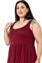 Large Size Ornamental Button Detailed Viscose Short Claret Red Dress - 5